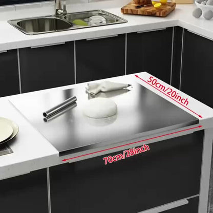 Stainless Steel Cutting Board Extra Large, Heavy Duty Kitchen Chopping Board for Meat Vegetables Dough, Corrosion Resistant Non-Porous Food Prep Surface, Easy Clean Baking & Kneading Board, XL & XXL Sizes