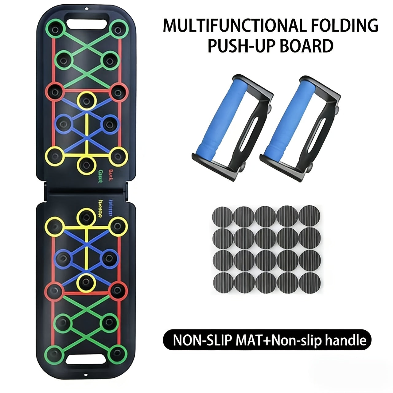 Color-Coded Push-Up Board with Resistance Bands and Pull Ropes for Multi-Position Home Training