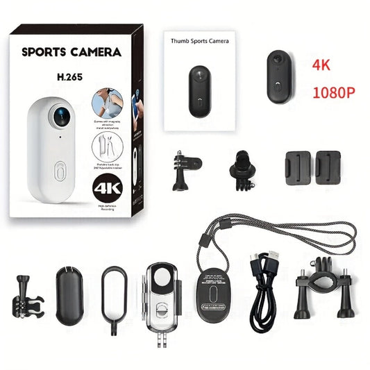 Thumb Action Camera 4K 1080P Mini Sports Camera, Auto Exposure, 800mAh Rechargeable Battery, TF Card Compatible, Compact Wearable Cam for Cycling Hiking Vlogging Outdoor Sports