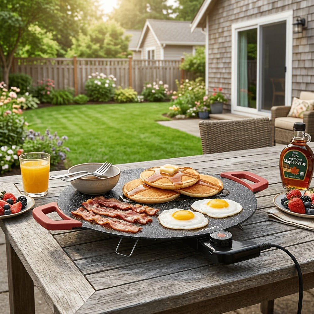 Electric Griddle Non-Stick with Adjustable Temperature – 14.17" & 15.75" Sizes, Fast Heating for Pancakes, Crepes, Pizza & BBQ, Easy Clean Portable Cooking Pan for Breakfast & Family Meals