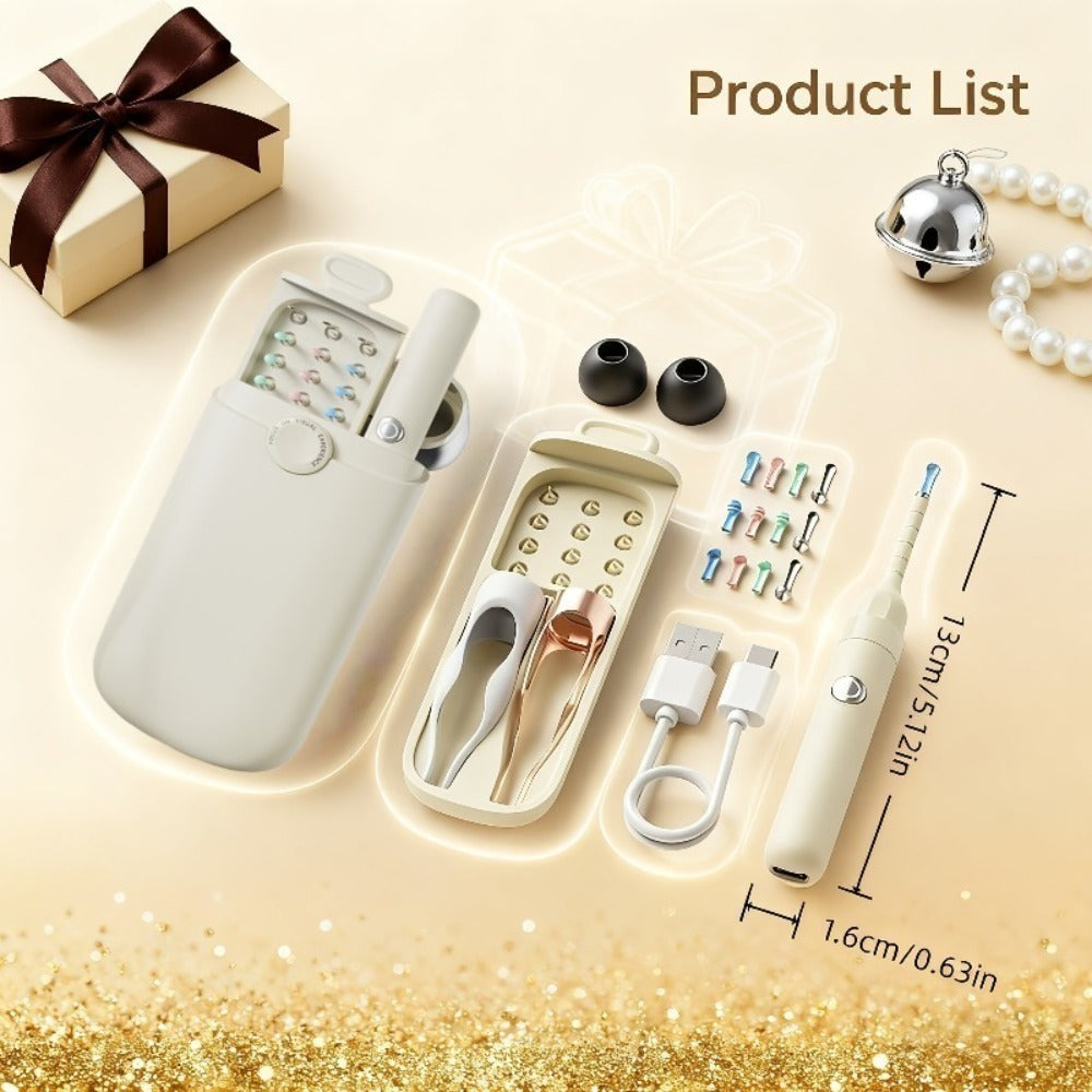 12-in-1 Rechargeable Camera Ear Cleaning Kit with LED Light, Storage Case and Beige or Blue Checkout