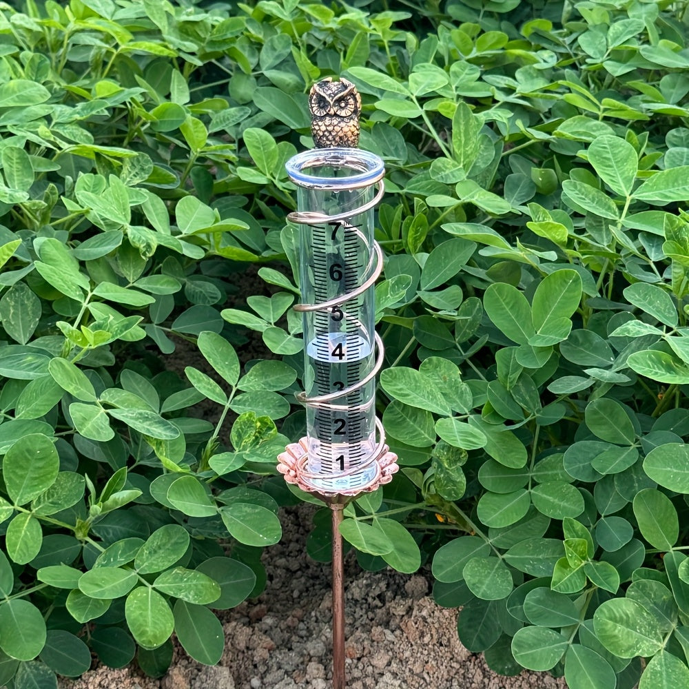 Rain Gauge | Owl Garden Art Metal Frame Outdoor Yard with Cleaning Brush