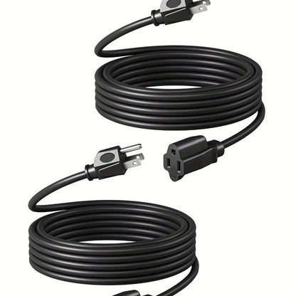 Two-Pack 20-Foot 16/3 Extension Cords in Black with Grounded Three-Prong Plug and Single Outlet
