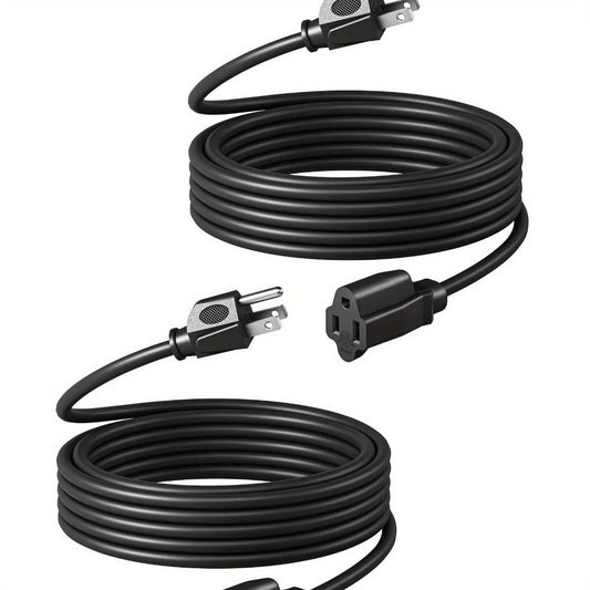 Extension Cord 2-Pack 20FT 3-Prong Indoor Outdoor 16/3 SJTW Flexible Tangle-Free All-Copper Wire 125V 13A 1625W NEMA 5-15 for Home Office Computer Appliances Christmas Lights Black