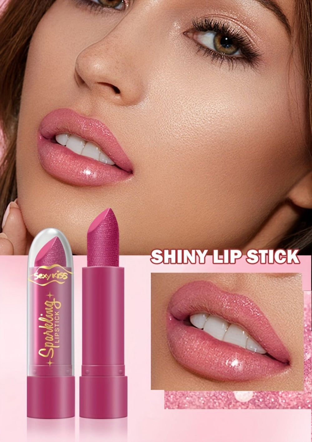 Lipstick Set, Sexy Kiss 6-Piece Sparkling Shimmer Bullet Collection in a Pink Presentation Box