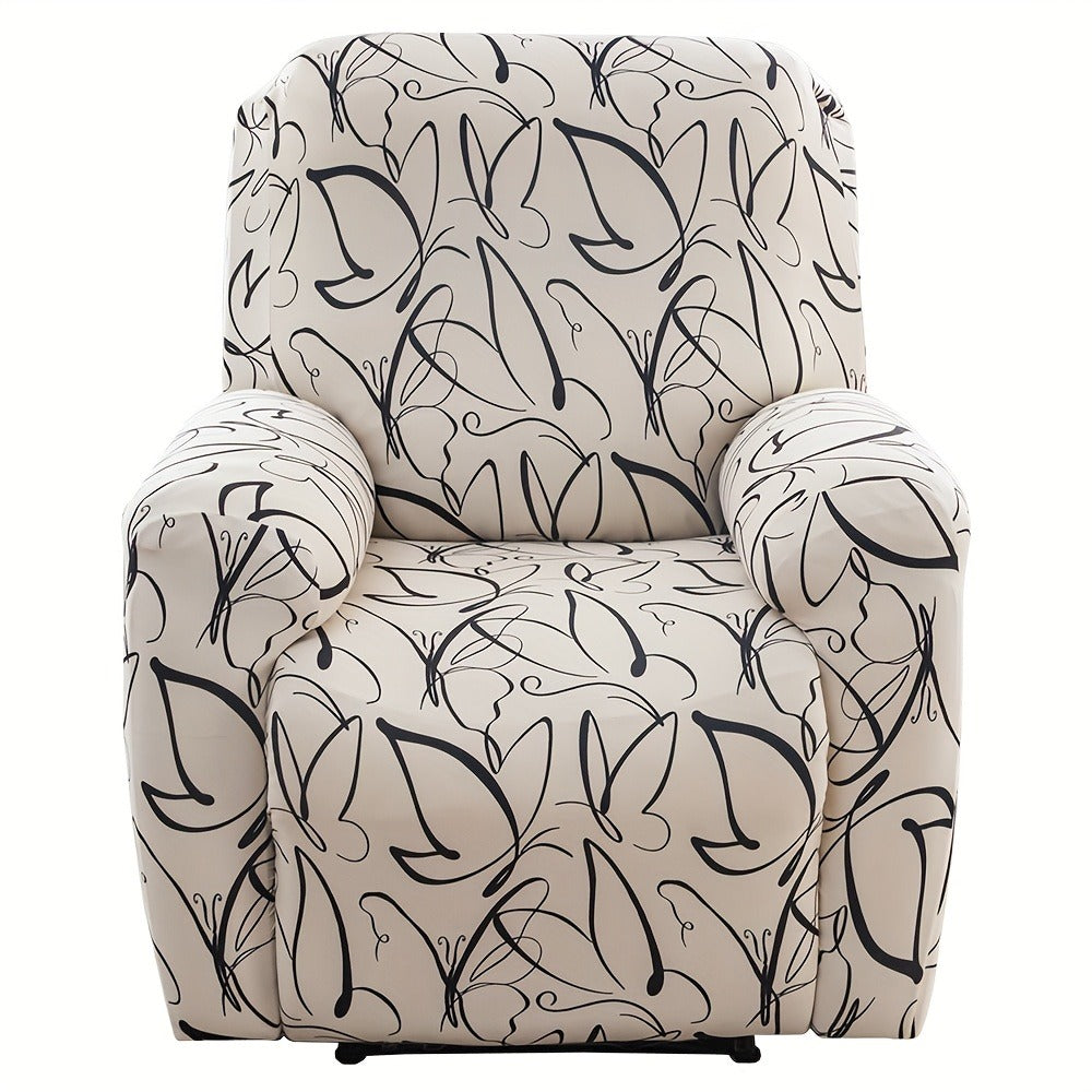 Recliner Slipcover Set, Four-Piece Polyester-Spandex Cover with Side Pocket in Ten Printed Options