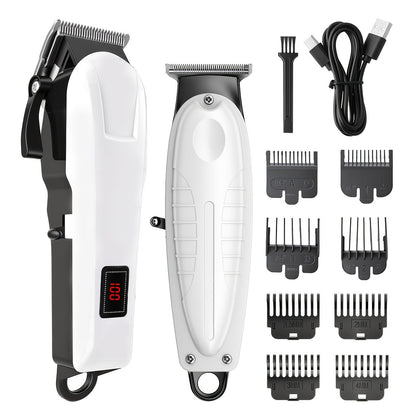 Hair Clippers & Trimmers White Grooming Set with LCD Screens, USB-C Charging and One, Two or Three Pieces