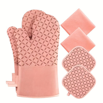 Oven Mitts and Pot Holders Set 6 Piece Heat Resistant Kitchen Gloves Non-Slip Cooking Mitts with Potholder