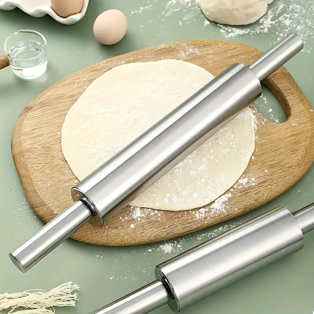Stainless Steel Rolling Pin, Professional Non-Stick Dough Roller with Non-Slip Grip and Rounded Ends, Easy to Clean Baking Rolling Pin for Pizza Dough, Pie Crust, Pasta, Cookie, Bread, Multiple Sizes