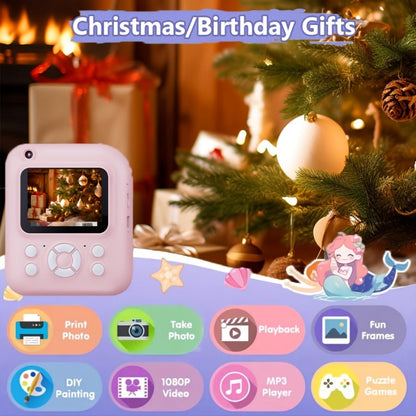 Instant Print Camera for Kids 48MP with Print Paper 32G TF Card 1080P FHD Video Flash MP4 Puzzle Game Cartoon Mini Digital Camera Printer Ages 6+ Birthday Christmas Gift