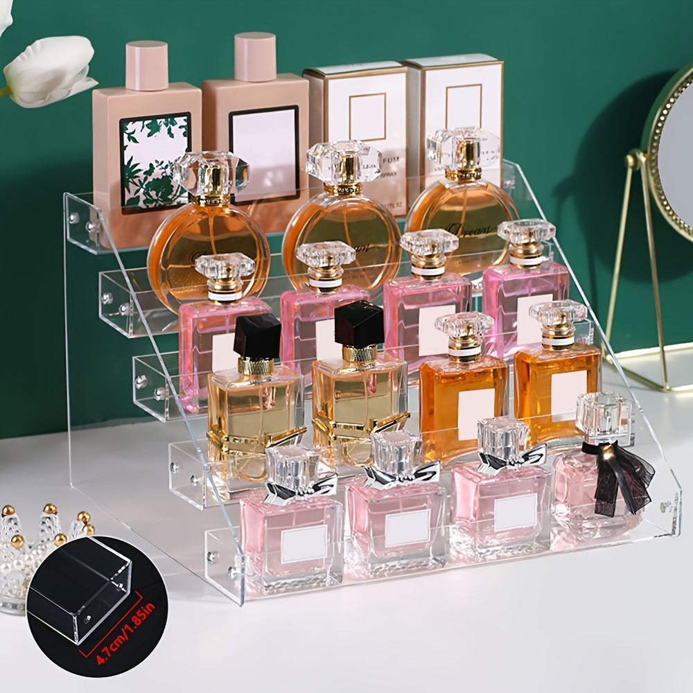 Clear Five-Tier Makeup Organizer with Stepped Compartments for Perfume, Lipstick, Skincare and Vanity Countertop Storage