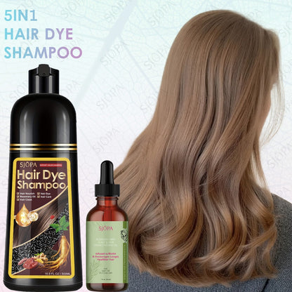 Hair Dye Coloring Shampoo 5-in-1 Upgraded with Hibiscus Oil, Squalane & Glycerin - Quick Color & Nourishing, Gentle Skin-Safe Formula, 12 Shades for Women & Men, Extra Large 500ml / 16.91oz