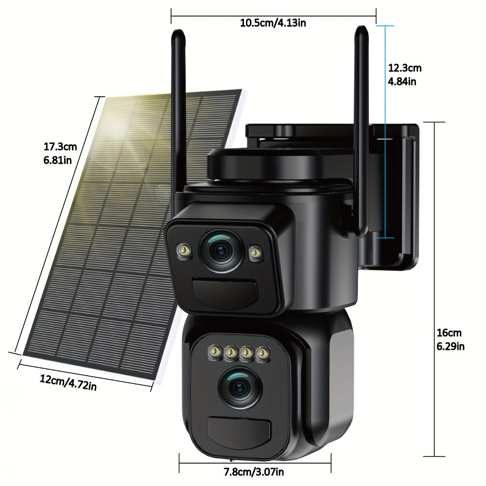 Solar Security Camera 2K WiFi Outdoor - 10x Optical Zoom, 360° Pan Tilt PTZ, IP66 Waterproof, Color Night Vision, Spotlight Alarm, Motion Detection, Two-Way Audio, No Wiring CCTV (QW8-WIFI)