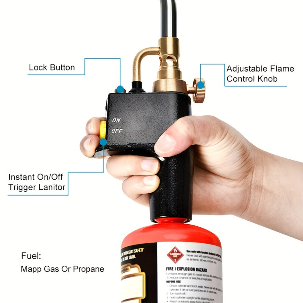 Trigger Start Propane Torch Head, High Intensity Flame MAPP Gas Torch with Instant On/Off Trigger, Adjustable Flame Control, Piezo Ignition, for Soldering Brazing Welding Heating Searing Sous Vide