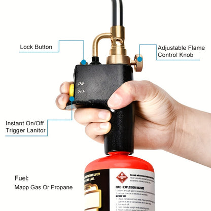 Trigger Start Propane Torch Head, High Intensity Flame MAPP Gas Torch with Instant On/Off Trigger, Adjustable Flame Control, Piezo Ignition, for Soldering Brazing Welding Heating Searing Sous Vide