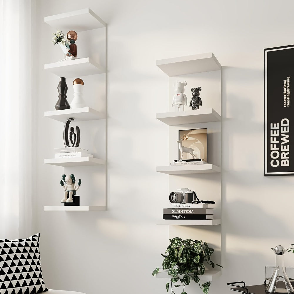 5-Tier Floating Wall Shelf Wall-Mounted Storage Rack 31.5" - Space Saving Display Shelves for Bedroom Living Room Oak Finish Easy Install Thickened Suspended Wall Organizer