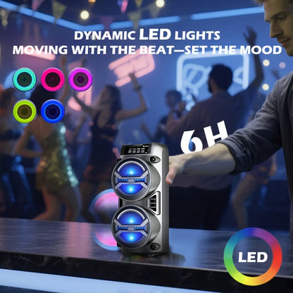 Portable Bluetooth Speaker 8000FM with Dual Illuminated Drivers, TWS, FM, USB, AUX and TF Playback