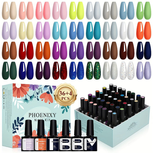 Gel Nail Polish – 36 Colors Kit 40pcs UV Gel Nail Set with Base Coat Glossy Matte Top Coat Pink Blue Red Glitter Sequin for Home…
