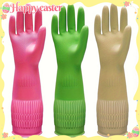 Premium Cleaning Gloves 3 Pair Waterproof Slip-Resistant Kitchen Dishwashing Laundry Gloves Heavy Duty Reusable