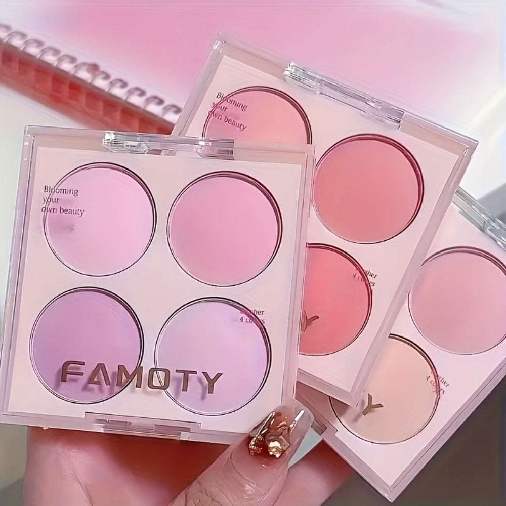 Four-Pan Blush and Face Makeup Palette with Brush Set in Three Exact Numbered Options for Daily Looks