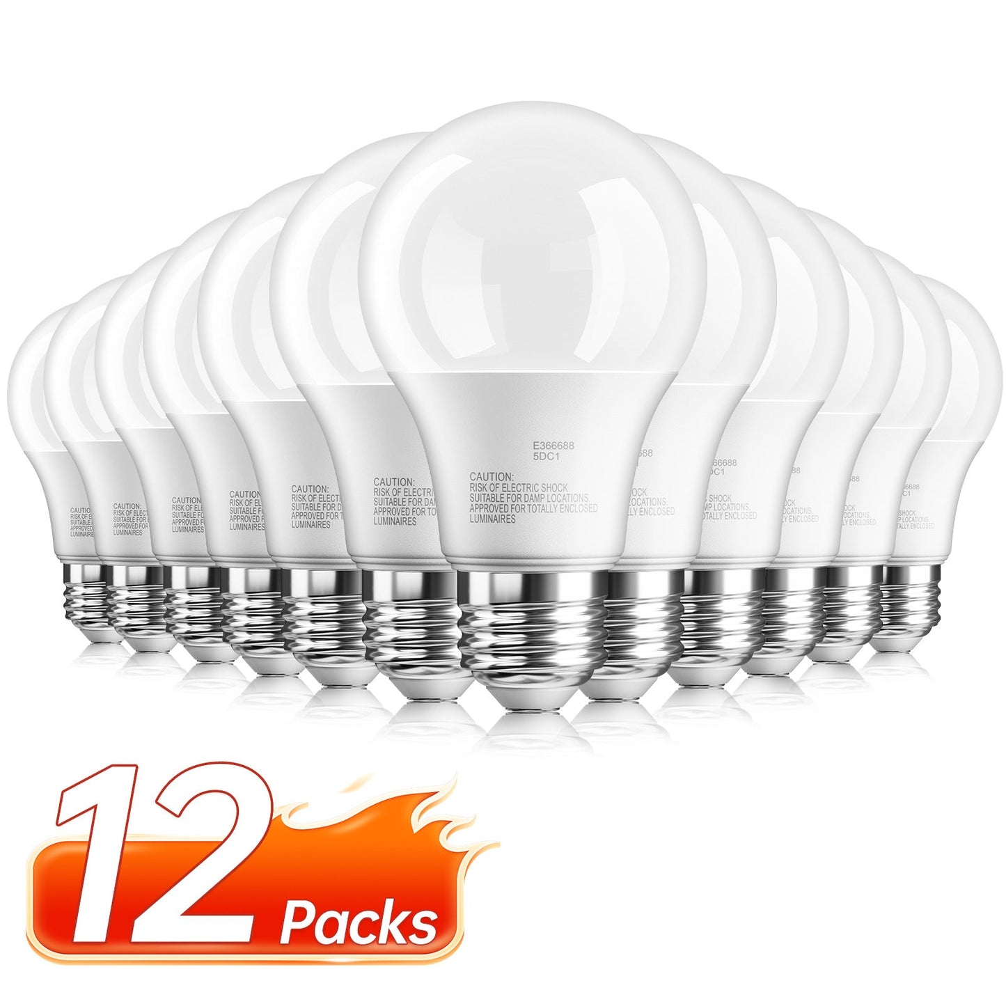 A19 LED Light Bulbs, 9W E26 12-Pack with 800-Lumen Marking in 2700K, 3000K, 4000K or 5000K