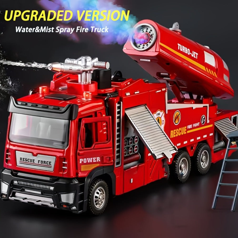 Zinc Alloy Fire Truck Toy with Water Mist Spray, Pull Back Fire Engine with Lights & Sounds – Die-Cast Fire Rescue Truck for Kids Boys Girls Birthday Holiday Gift
