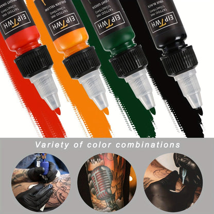 Tattoo Ink Set 14 Colors — EIPTWH 15ml Vivid Pigment Kit, Long-Lasting Skin-Safe Formula, Complete Professional & Beginner Color Palette for Body Art