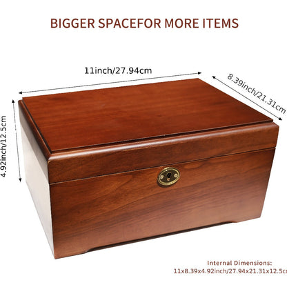 Jewelry Box, Handcrafted Wood Storage Chest with Hinged Lid, Key Lock and 11 x 8.5 x 5.25-Inch Exterior
