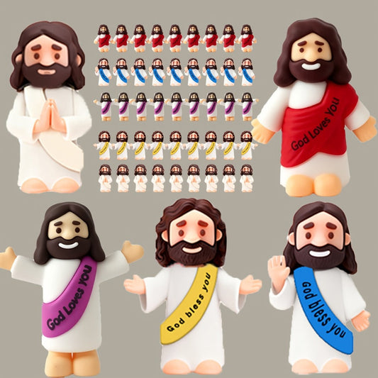 Bulk Mini Jesus Statue Set 50/100/150pcs – Religious Figurine Decorations 5 Assorted Colors, Vase Filler Home Decor Party Favors Christian Gift for Christmas Easter Thanksgiving Church Events