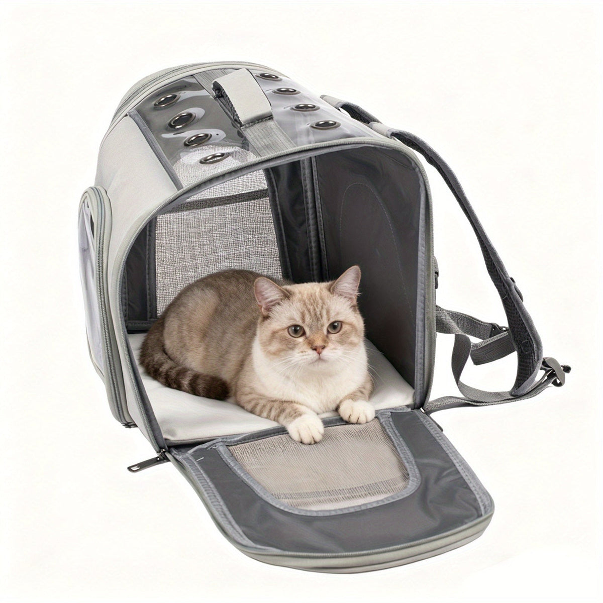 Pet Backpack for Cats and Dogs - Foldable Breathable Mesh Window Carrier Bag with Front Opening, Lightweight Travel Backpack for Hiking Walking Outdoor Adventures, Available in Pink Gray Blue Purple