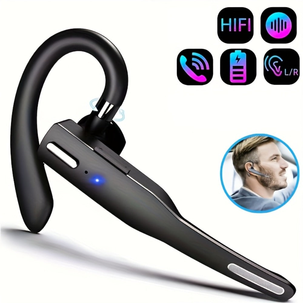 Single Ear Bluetooth Business Earbud with Microphone 15-Hour Call Time 15-Day Standby Rotating Earplug Touch Control for Driving Office Sports Voice Calls Video Work