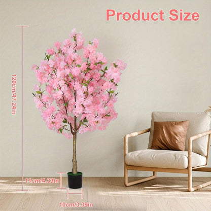 Pink Cherry Blossom Artificial Tree with 6 ft One-Pack Checkout, Black Pot and Branching Flower Display