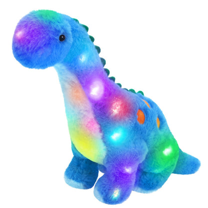 Plush Toy Blue Dinosaur with LED Glow and Optional Music for Colorful Interactive Display for Character Display, Room Decor and Gift