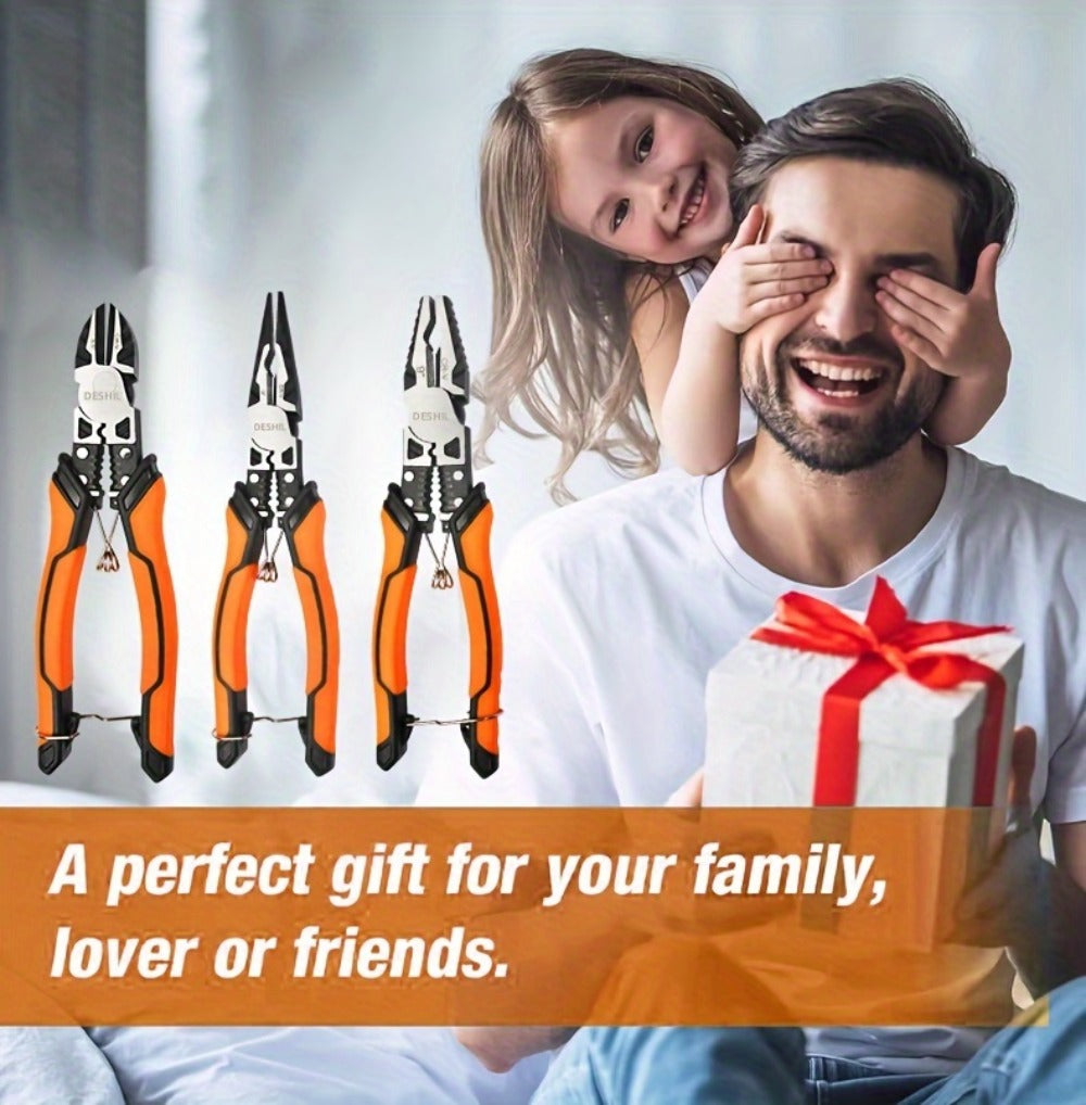 Pliers Set 9-in-1 Multi-Function Industrial Grade, 8.5" Lineman Pliers, 8.5" Long Nose Pliers, 8" Diagonal Side Cutters, CRV Steel TPR Handle Wire Stripper Crimper Cutter for Electrical & Auto Repair