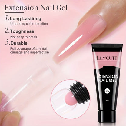 Builder Gel Nail Extension Kit – Quick Build UV LED Acrylic Gel in White Nude Pink Crystal for Nail Construction Overlay Sculpting Salon & Home Manicure 15g 0.51oz