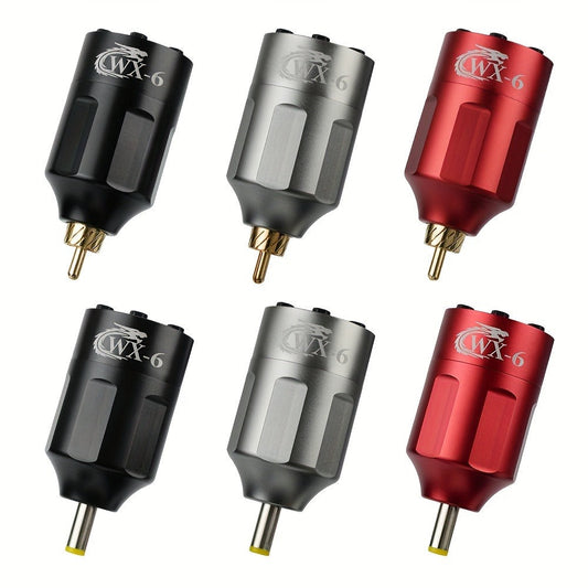 Wireless Tattoo Power Supply Portable Rechargeable Battery LED Digital Display RCA DC Connector Coreless Motor for Rotary Tattoo Pen Machine - Red Silver Black