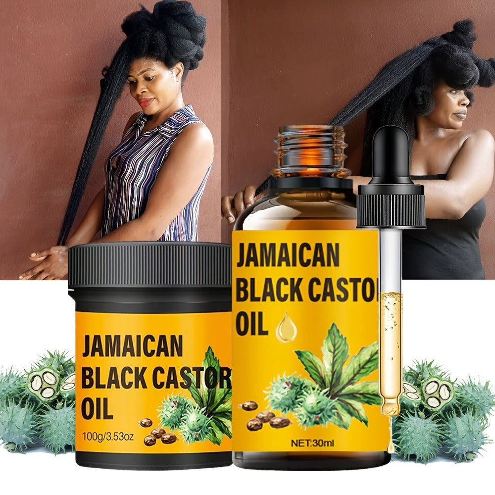 Two-Piece Jamaican Black Castor Oil Hair Care Set with Coordinated Oil and Cream Containers