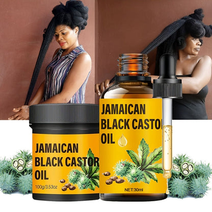 Two-Piece Jamaican Black Castor Oil Hair Care Set with Coordinated Oil and Cream Containers