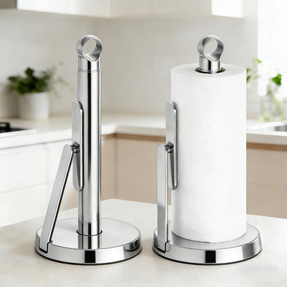 Paper Towel Holder Countertop - Stainless Steel Standing Dispenser with Tension Arm for One-Handed Tear, Modern Kitchen Roll Holder in Silver White Gold Black