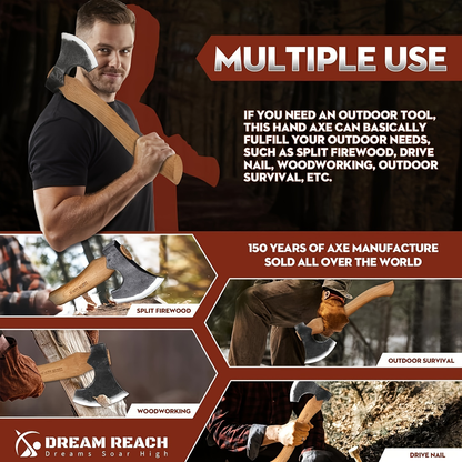 Hatchet Camping Axe 14 Inch Hand Forged High Carbon Steel Bushcraft Splitting Axe with Sheath - Ergonomic Wood Handle Hammer Poll for Firewood Chopping Hiking Survival Outdoor