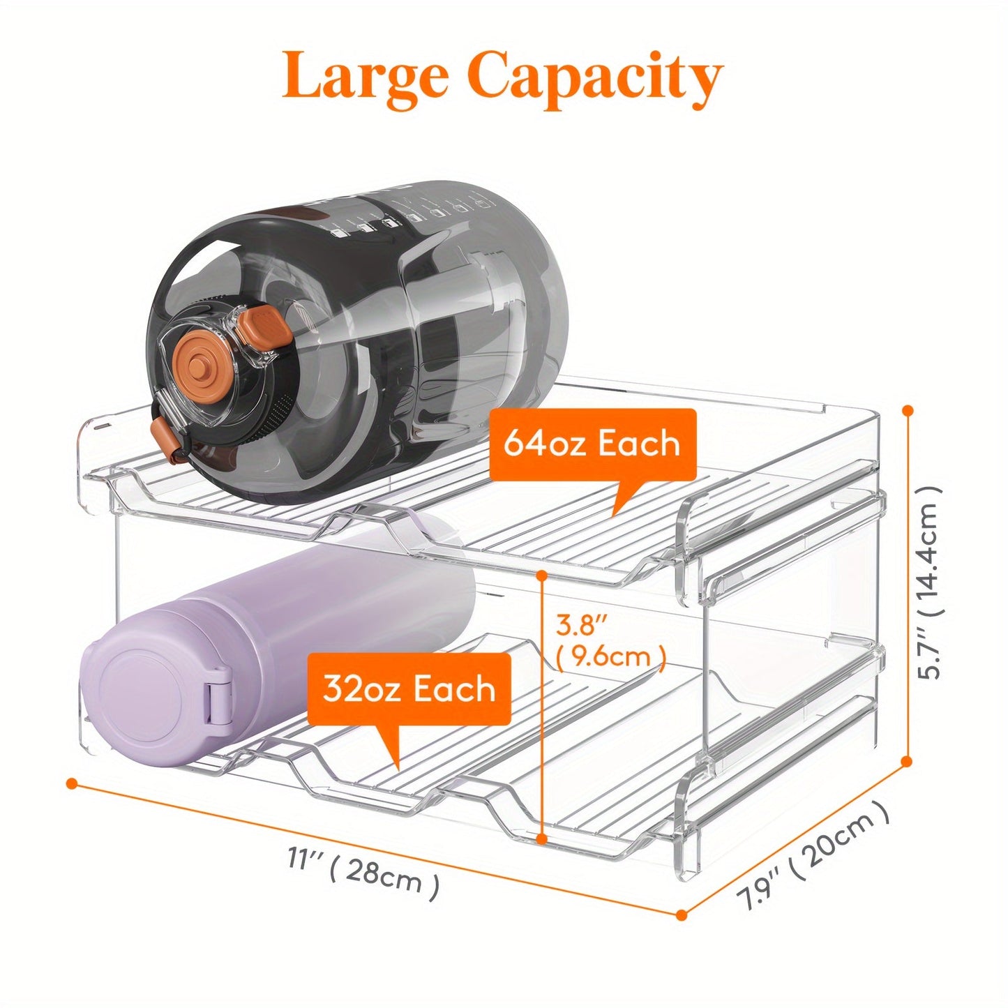 Water Bottle Rack Kitchen Organizer Stackable Plastic Holder with 5, 6, 8, 9, 11 or 12-Bottle Options
