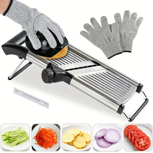 Mandoline Slicer Adjustable 5-Thickness 304 Stainless Steel – Professional Vegetable Slicer for Onion, Potato, Carrot, Cheese & Fruit, Kitchen Grater with Cut-Resistant Gloves Option