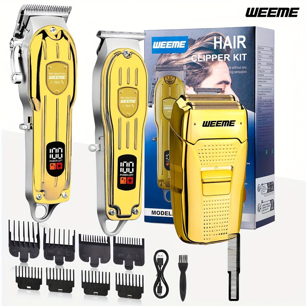T-Blade Hair Clipper Set for Men - Golden Series USB Rechargeable Trimmer Kit with Guide Combs & Cleaning Brush, 1pc 2pcs 3pcs Options, Edge-Up Fade Beard Grooming, Gift for Men