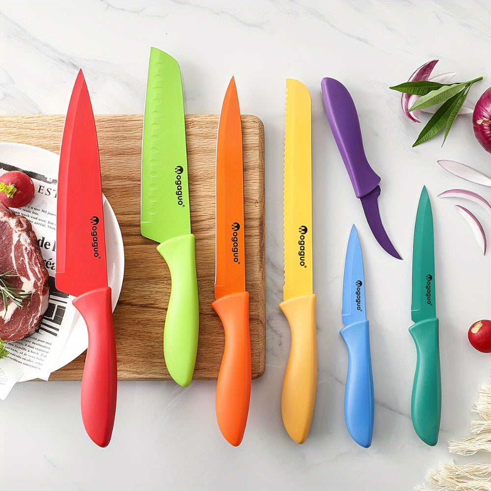 Kitchen Knife Set 14-Piece Rainbow Stainless Steel with Seven Knives and Seven Matching Blade Guards