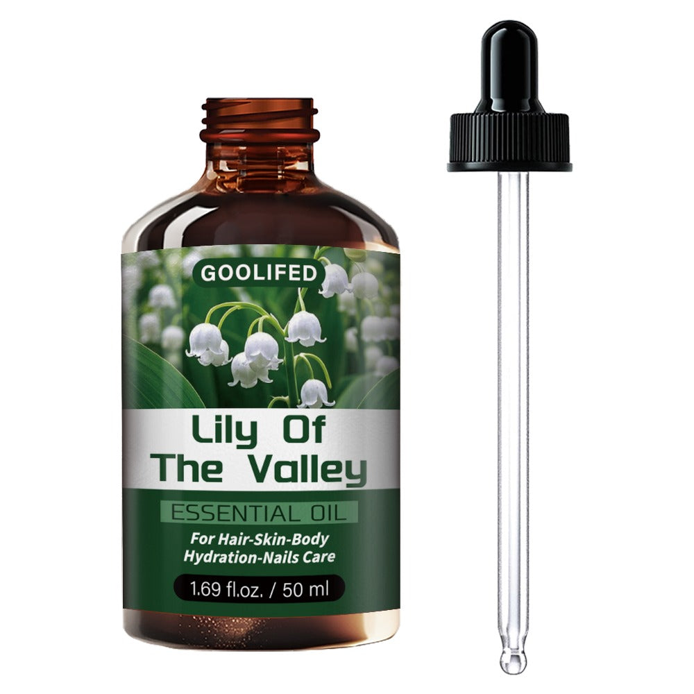 Lily of the Valley Body Oil Blend in a 50ml Amber Dropper Bottle with Floral Green Label Design