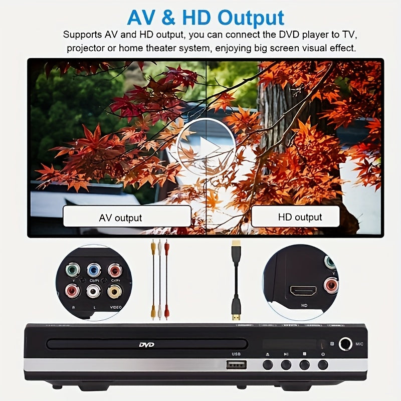 Black Karaoke DVD Player with Dual Microphone Inputs, USB Port, AV and HD Outputs, Remote Control and RCA Cable