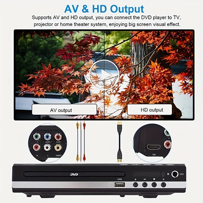 Black Karaoke DVD Player with Dual Microphone Inputs, USB Port, AV and HD Outputs, Remote Control and RCA Cable