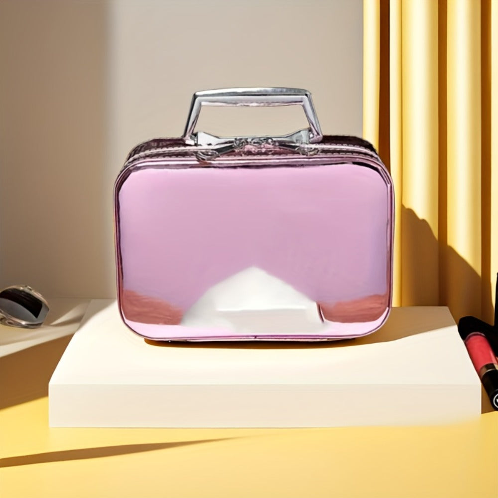 Glitter Makeup Travel Case Hard Shell Large Capacity Flat Lay Organizer Luxury Cosmetic Storage Box for Women Portable Fits in Suitcase Gold Rose Red Pink Size L Beauty Gift