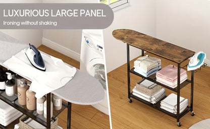 3-Tier Ironing Board Cart with Wheels – Rolling Laundry Station with Multi-Layer Storage Shelves for Living Room, Bedroom & Outdoor Use