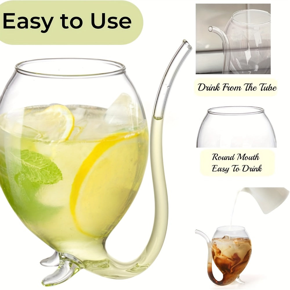 Four-Piece Novelty Tail-Straw Drinking Glass Set with 12-Ounce Capacity and 4.7-Inch Cup Height